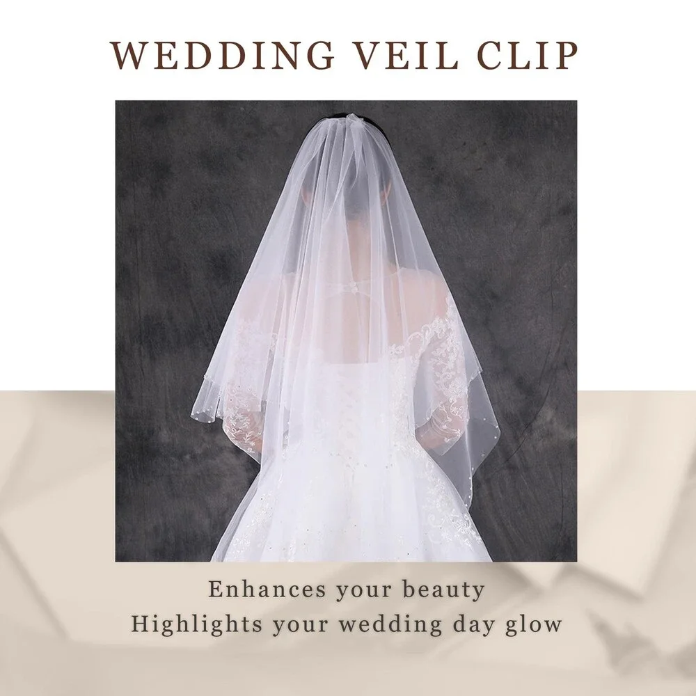 YAEISM White Pearl Edge Wedding Veil 2 Tier Beaded Bridal Veils Fingertip OS